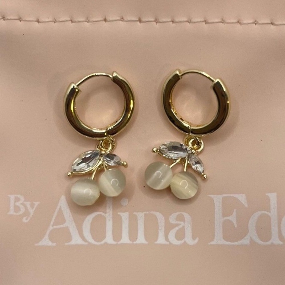 Cherry Huggie‎ Earrings Marquise Crystal Adina Eden 14K Gold Plated New Jewelry
